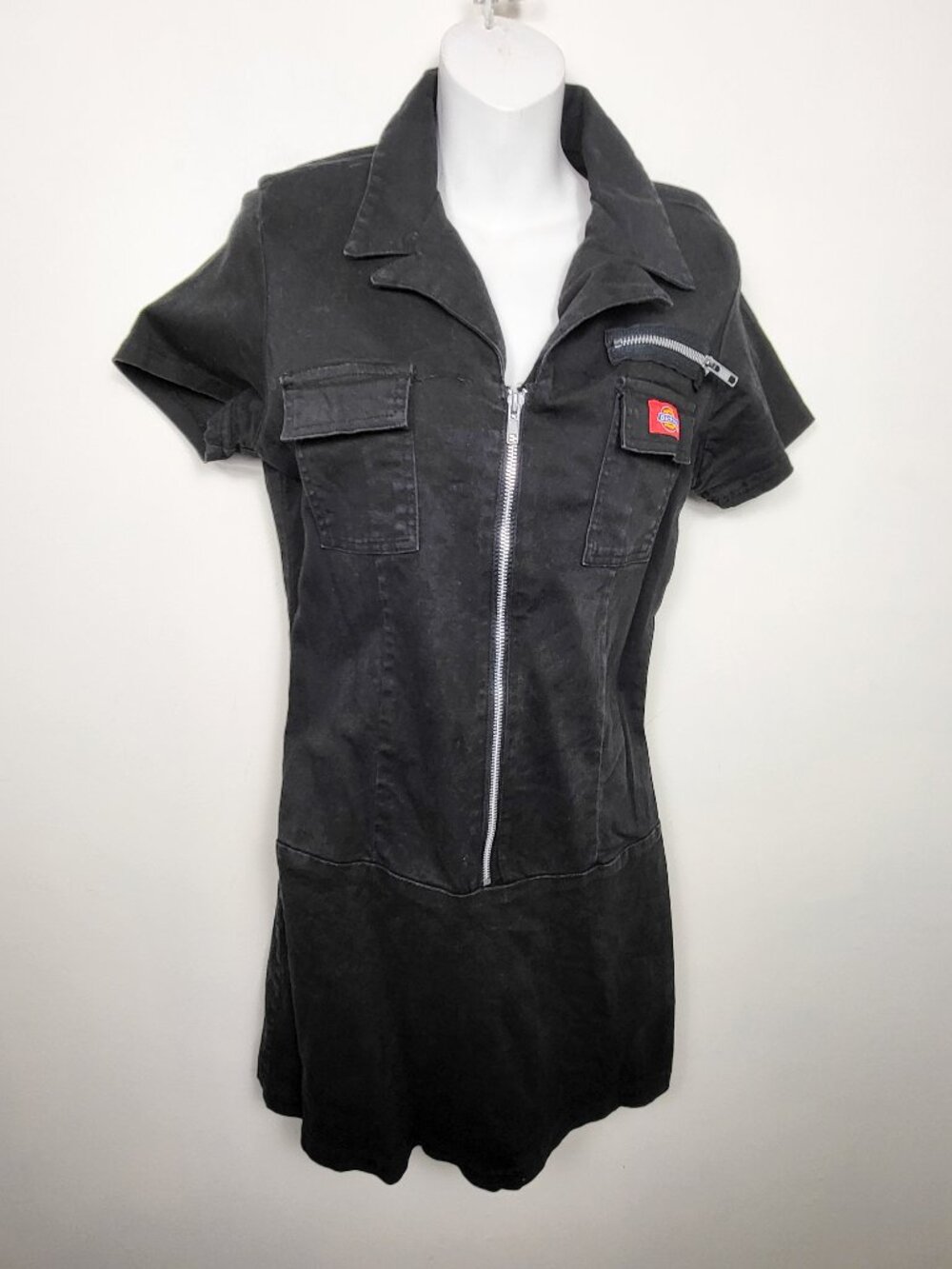Vintage Y2K black Dickies Girl "Annie" zip up utility dress (Style #107G) | XL